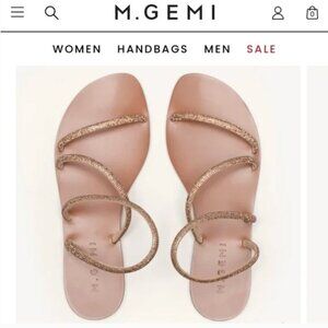 M Gemi The Fosca Crystal Sandals Slip On Flat Shoes Jeweled Gold Tan Size 36.5